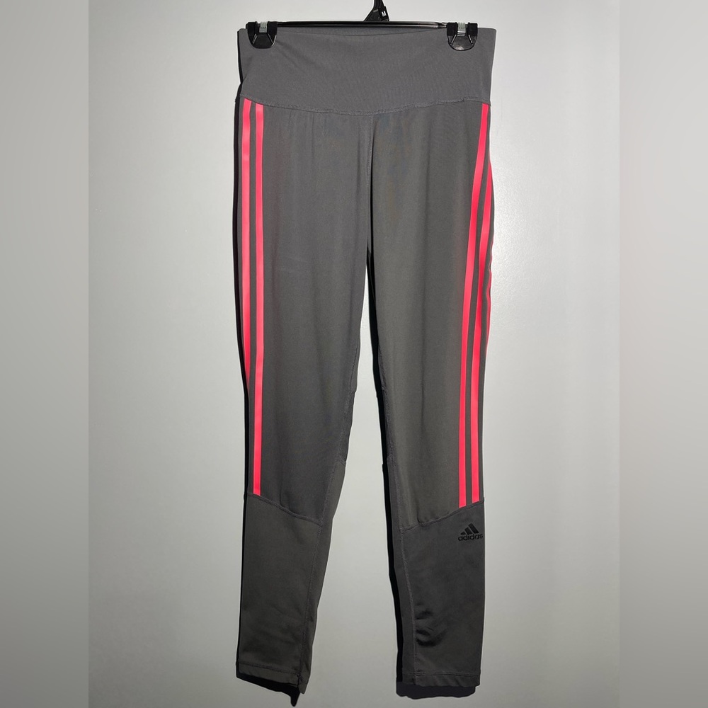 Adidas Gray Leggings with Pink Stripes